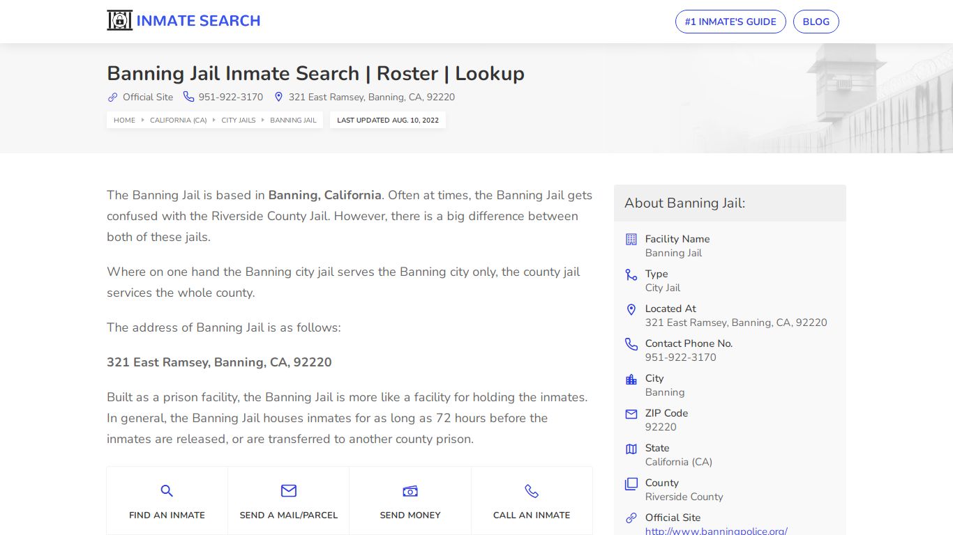 Banning Jail Inmate Search | Roster | Lookup