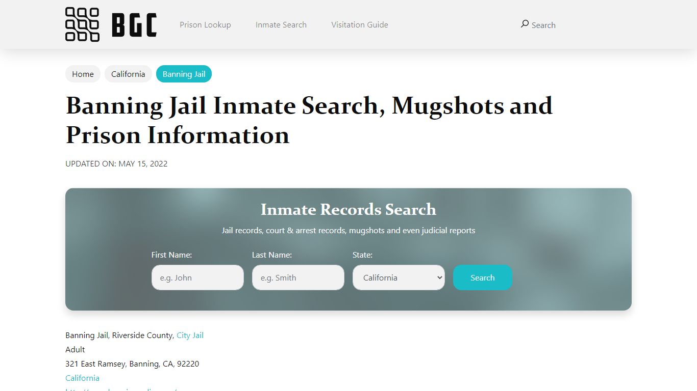 Banning Jail Inmate Search, Mugshots, Visitation, Phone no ...